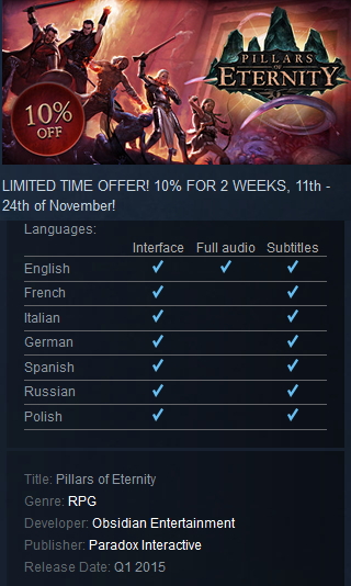 Pillars of Eternity - Champion Edition Steam - Click Image to Close